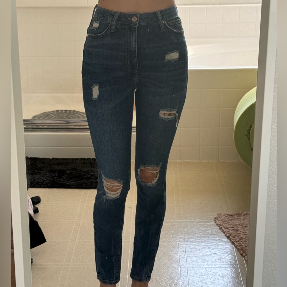 Forever 21 Dark Blue Distressed Skinny Jeans